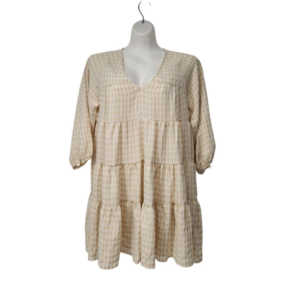 NWT Petal & Pup White Cream Gingham Cottage Farmcore Tiered Mini Dress Women 4 - Picture 2 of 12